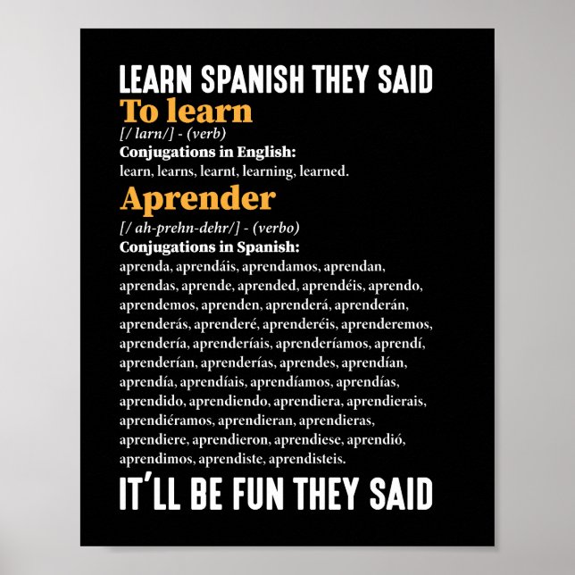 Póster Aprende español, será divertido, dicen gracioso (Frente)