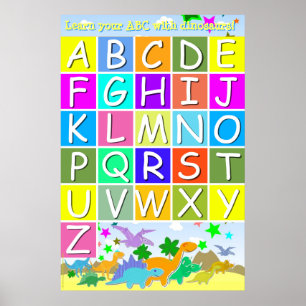 Póster Aprende tus ABC con Dinosaurios Leyendo Letras