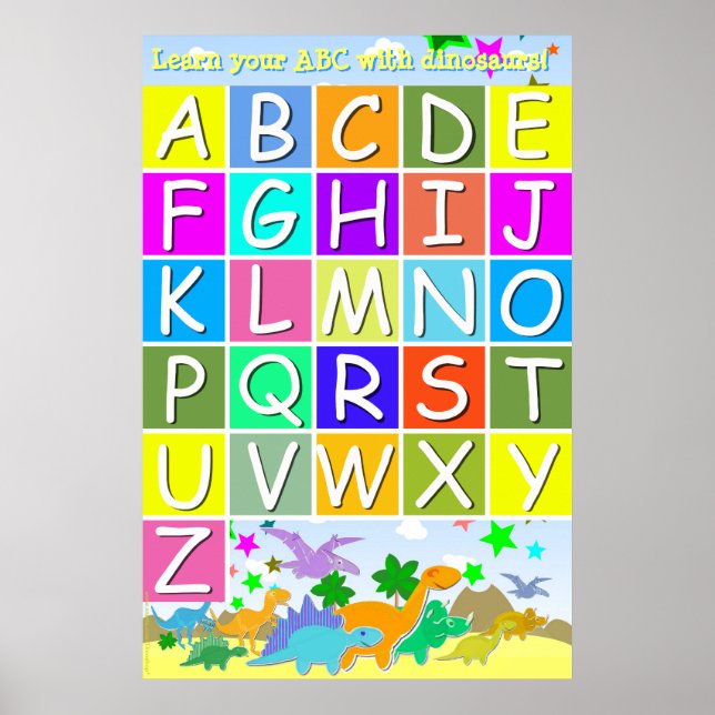 Póster Aprende tus ABC con Dinosaurios Leyendo Letras (Frente)