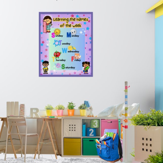 Póster Aprender los días de la semana coloridos (Image does not depict actual size.)