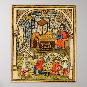 Póster Aprendices en un laboratorio medieval