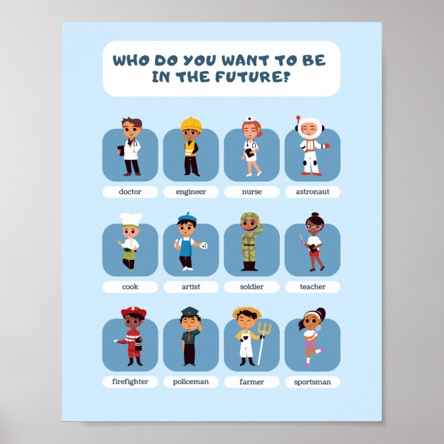Póster Aprendizaje escolar de diferentes empleos (Frente)