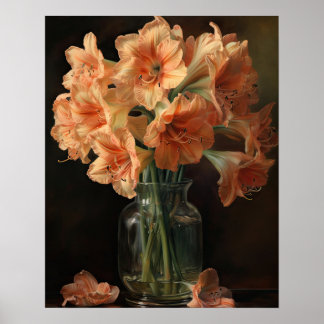 Póster Apricot Amaryllis Flowers Art Print Poster