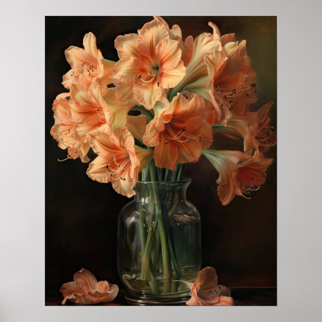 Póster Apricot Amaryllis Flowers Art Print Poster (Frente)