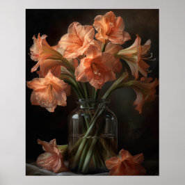 Póster Apricot Amaryllis Flowers Art Print Poster