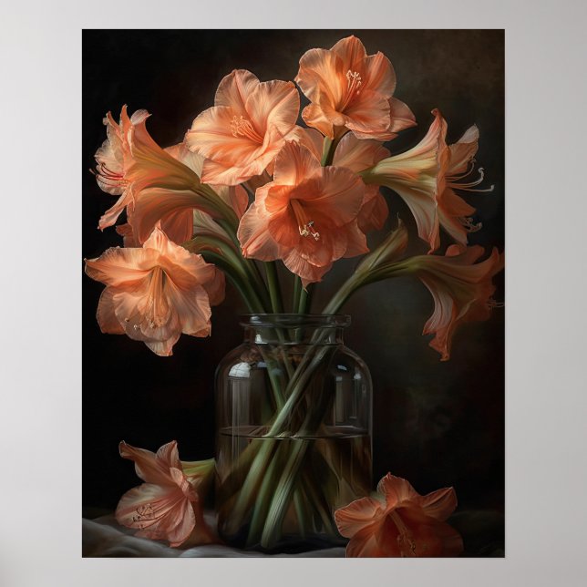 Póster Apricot Amaryllis Flowers Art Print Poster (Frente)