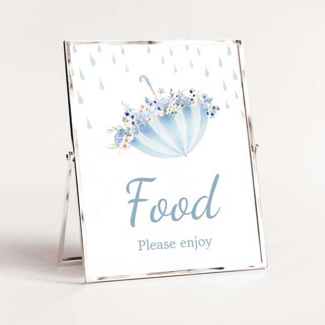 Póster April Shower Bring May Flores Baby Shower Food (Boy April Shower Bring May Flowers Baby Shower Food Sign)