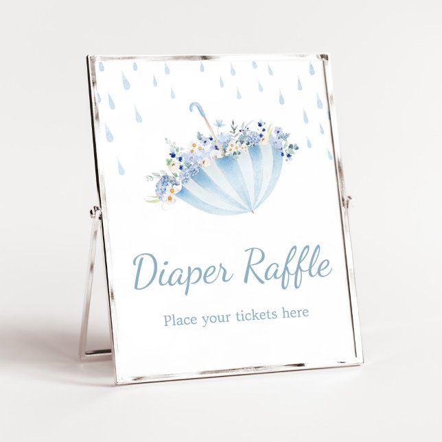 Póster April Shower Bring May Flores Diaper Raffle (Boy April Shower Bring May Flowers Baby Shower Diaper Raffle Sign)