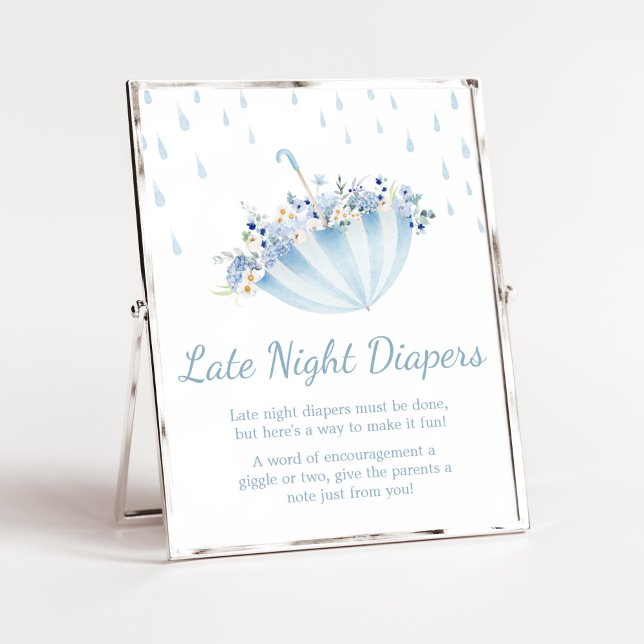 Póster April Shower Bring May Flores Tarde Noche Diapers (Boy April Shower Bring May Flowers Baby Shower Late Night Diapers Sign)