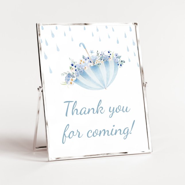 Póster April Shower Bring May Flower Gracias por venir (Boy April Shower Bring May Flowers Baby Shower Thank you for Coming Sign)