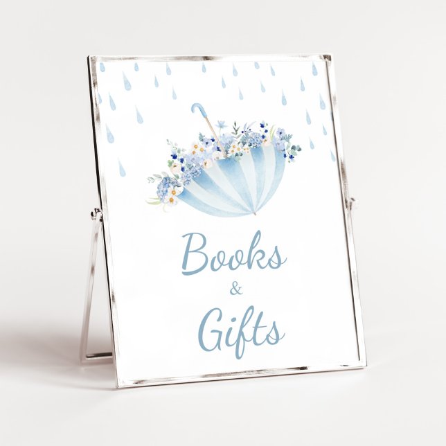 Póster April Shower Bring May Flowers Libros y regalos (Boy April Shower Bring May Flowers Baby Shower Books and Gifts Sign)