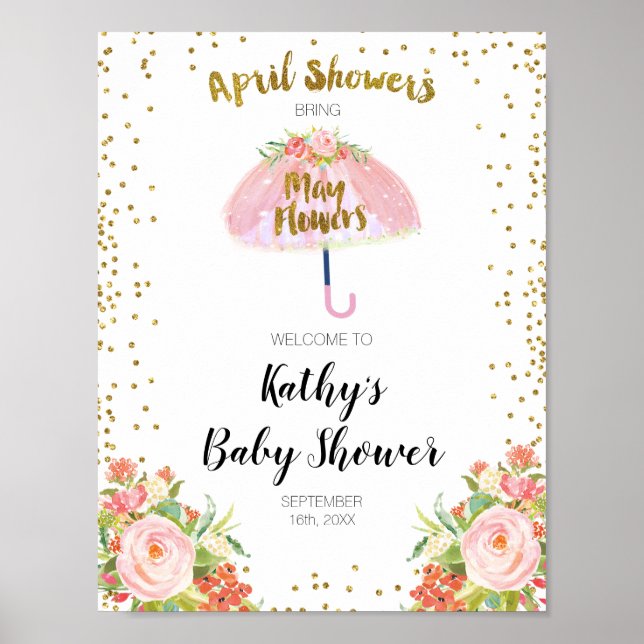 Póster April Showers Bring May Flower Baby Shower Bienven (Frente)