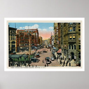 Póster aproximadamente 1900 Seattle First Avenue y Pionee