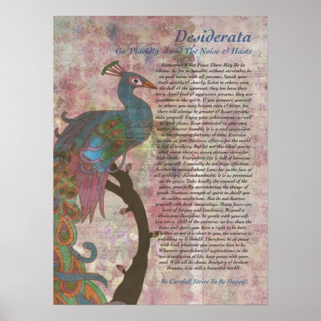 Póster Apuntar al pavo real a Desiderata (Frente)
