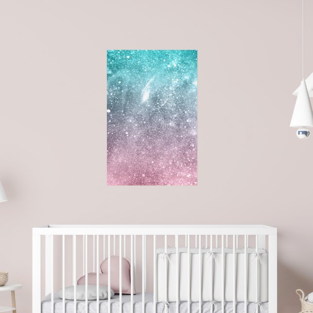 Póster Aqua azul Rosa ombre mar galaxia abstracto (Guardería 2)
