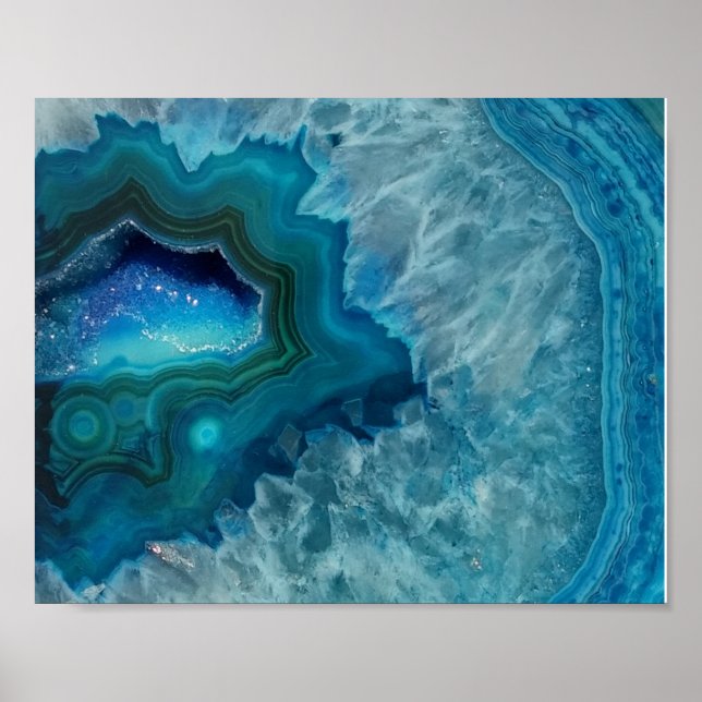 Póster Aqua Blue Agate Crystal Geode Night Light (Frente)