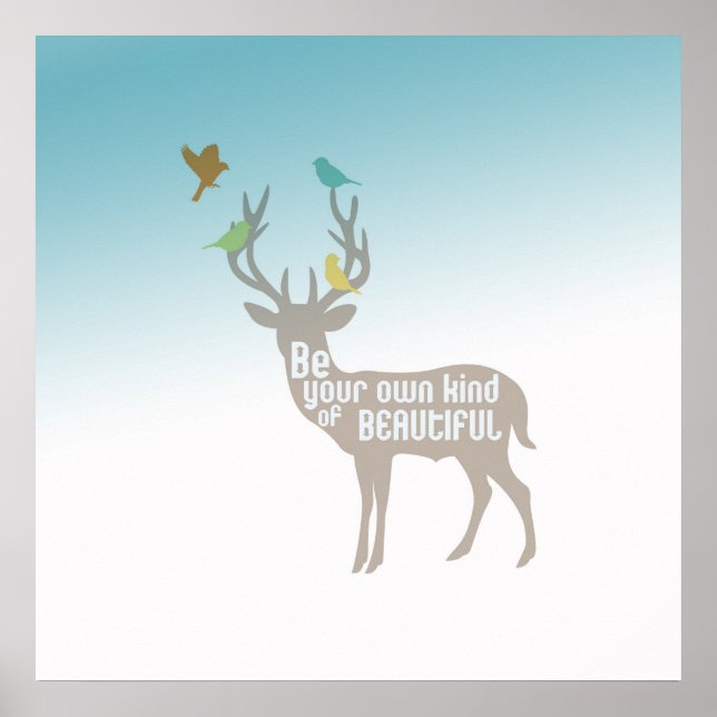 Póster Aqua Blue Be Beautiful Deer Birds (Frente)