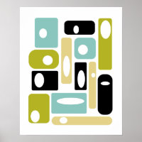 Aqua Blue Green Black Squares de mediados de siglo