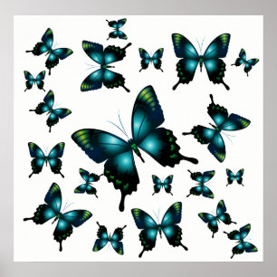 Póster Aqua Elegant Whimsical Butterflies
