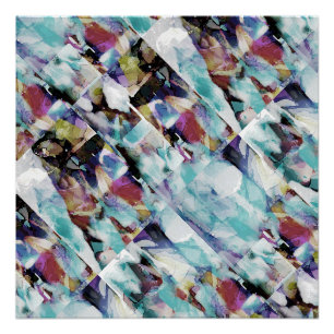 Póster Aqua Fuschia Púrpura Beige Diagonal Filas de Paint