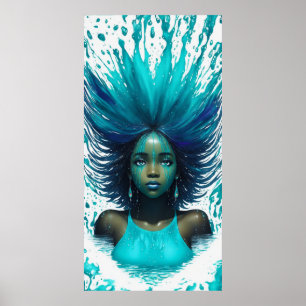 Póster Aqua Marine Verde azulada Water Fantasy Chica afri