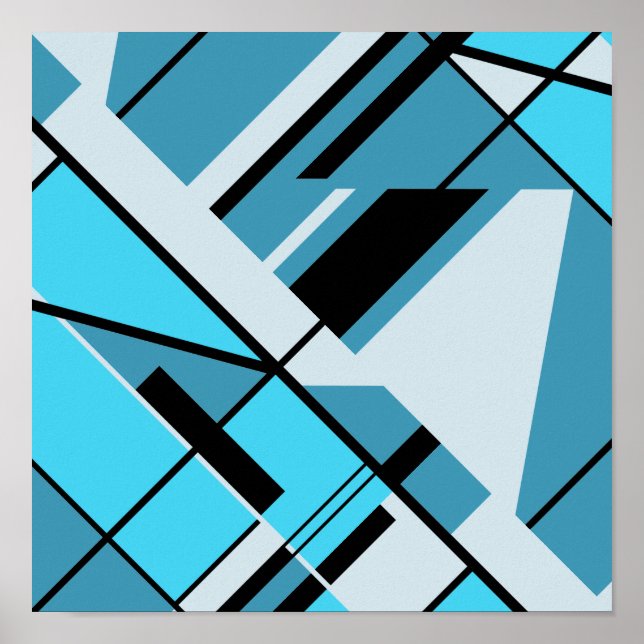 Póster Aqua Turquoise Grey con diseño diagonal negro (Frente)