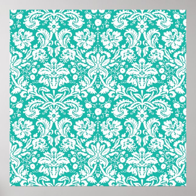 Póster Aqua Turquoise Teal damask pattern (Frente)