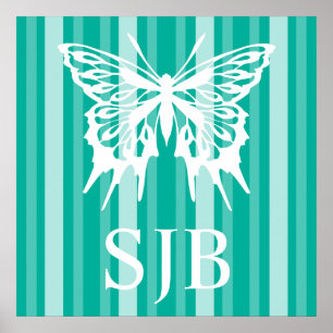 Póster Aqua Victorian Lady Stripe con Mariposa