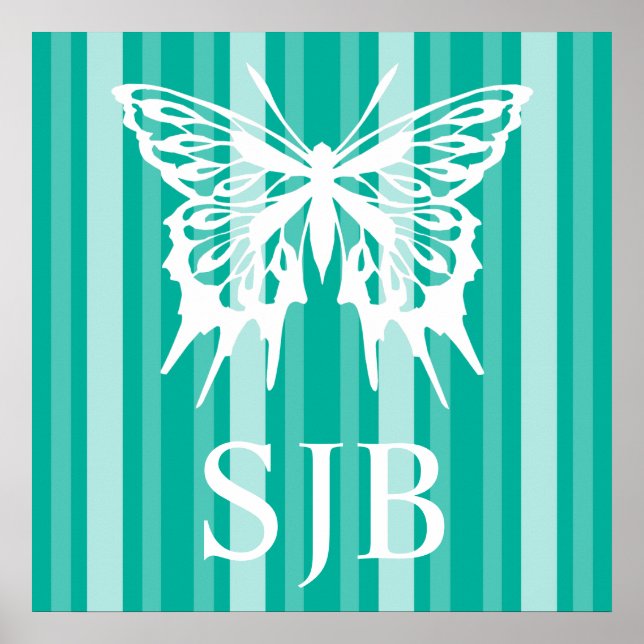 Póster Aqua Victorian Lady Stripe con Mariposa (Frente)