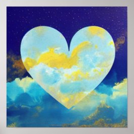 Póster Aqua y Gold Heart Poster