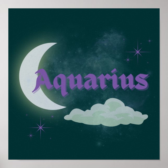 Póster Aquarius Celestial Moon Cloud Stars Astrología Art (Frente)