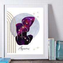 Aquarius Feminine Zodiac Blue Purple Design