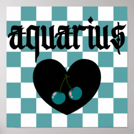 Póster Aquarius Gothic Aesthetic Checkered Cherry Art