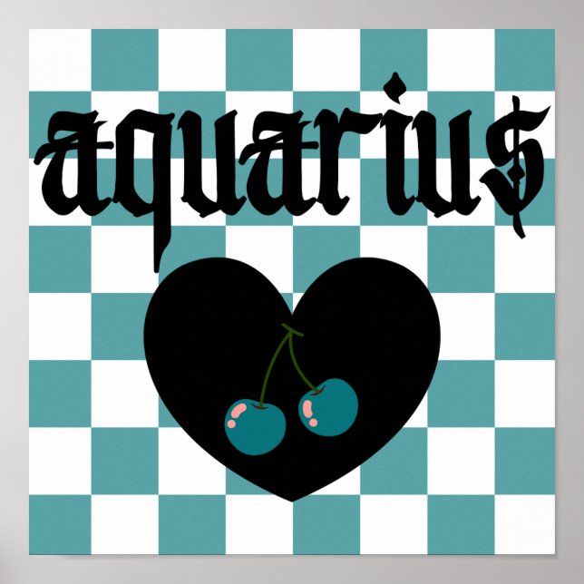 Póster Aquarius Gothic Aesthetic Checkered Cherry Art (Frente)