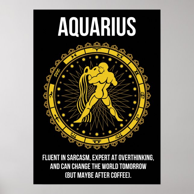 Póster Aquarius - Horóscopo, gracioso humor de Rótulo zod (Frente)