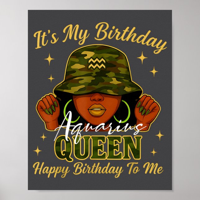 Póster Aquarius Queen Black Woman With Cap Camo It's My B (Frente)