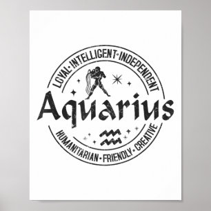 Póster Aquarius Virtues Estilo Vintage Diseño Zodiaco, Aq