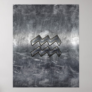 Póster Aquarius Zodiac estilo de acero plateado perturbad