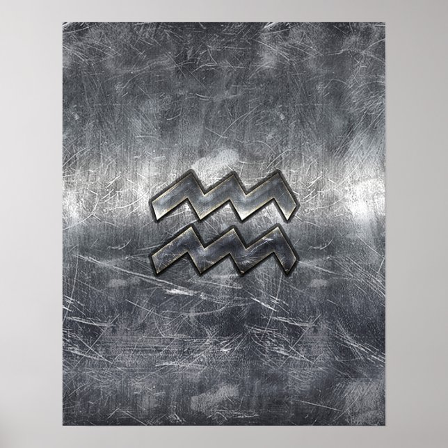 Póster Aquarius Zodiac estilo de acero plateado perturbad (Frente)