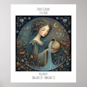 Póster Aquarius Zodíaco Astrología Nombre y Cumpleaños