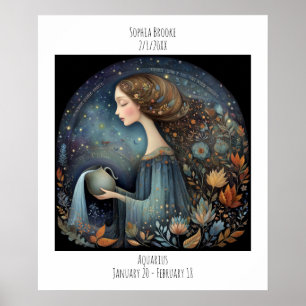 Póster Aquarius Zodiaco Astrología Nombre y Cumpleaños