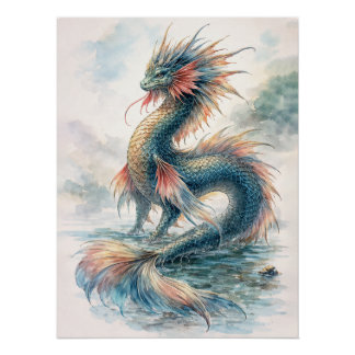 Póster Aquatic Dragon Misty Waters
