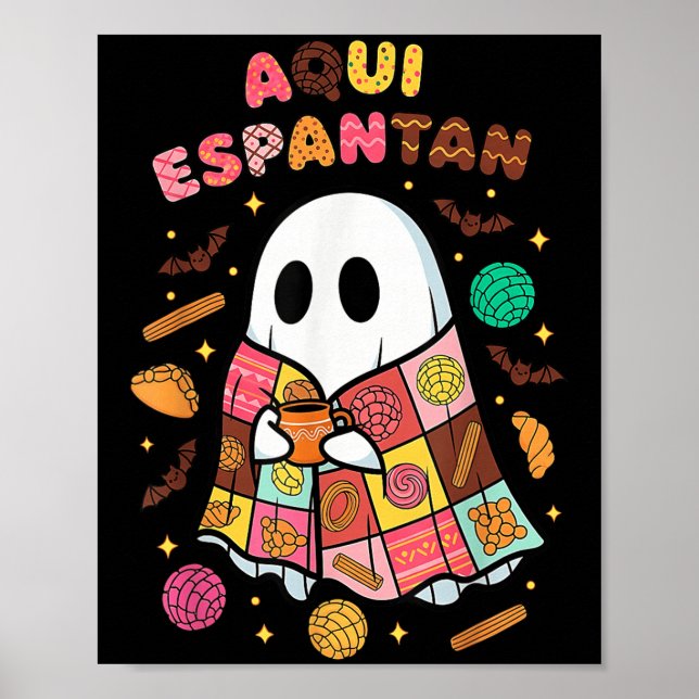 Póster Aqui Espantan Dia De Muertos Hallo Mexicano Españo (Frente)