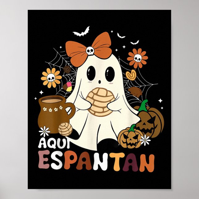 Póster Aqui Espantan Dia De Muertos Hallo Mexicano Españo (Frente)