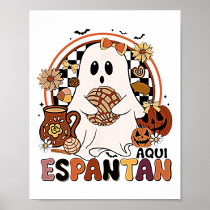 Póster ¡Aquí Espantan! Dia De Muertos Salón Español Mexic