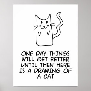 Póster Aquí está el dibujo de un gato