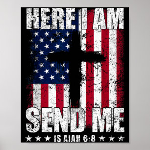 Póster Aquí estoy envíame Bandera Americana Cruz Isaías 6