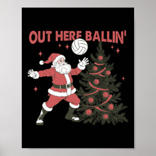 Póster Aquí fuera Lling Santa jugando voleibol Navidad Tr