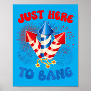Póster Aquí para golpear divertido 4 de julio bandera ame