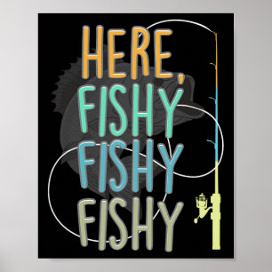 Póster Aquí Peces Pescador Caña de Pescar Peces Pesca Dec